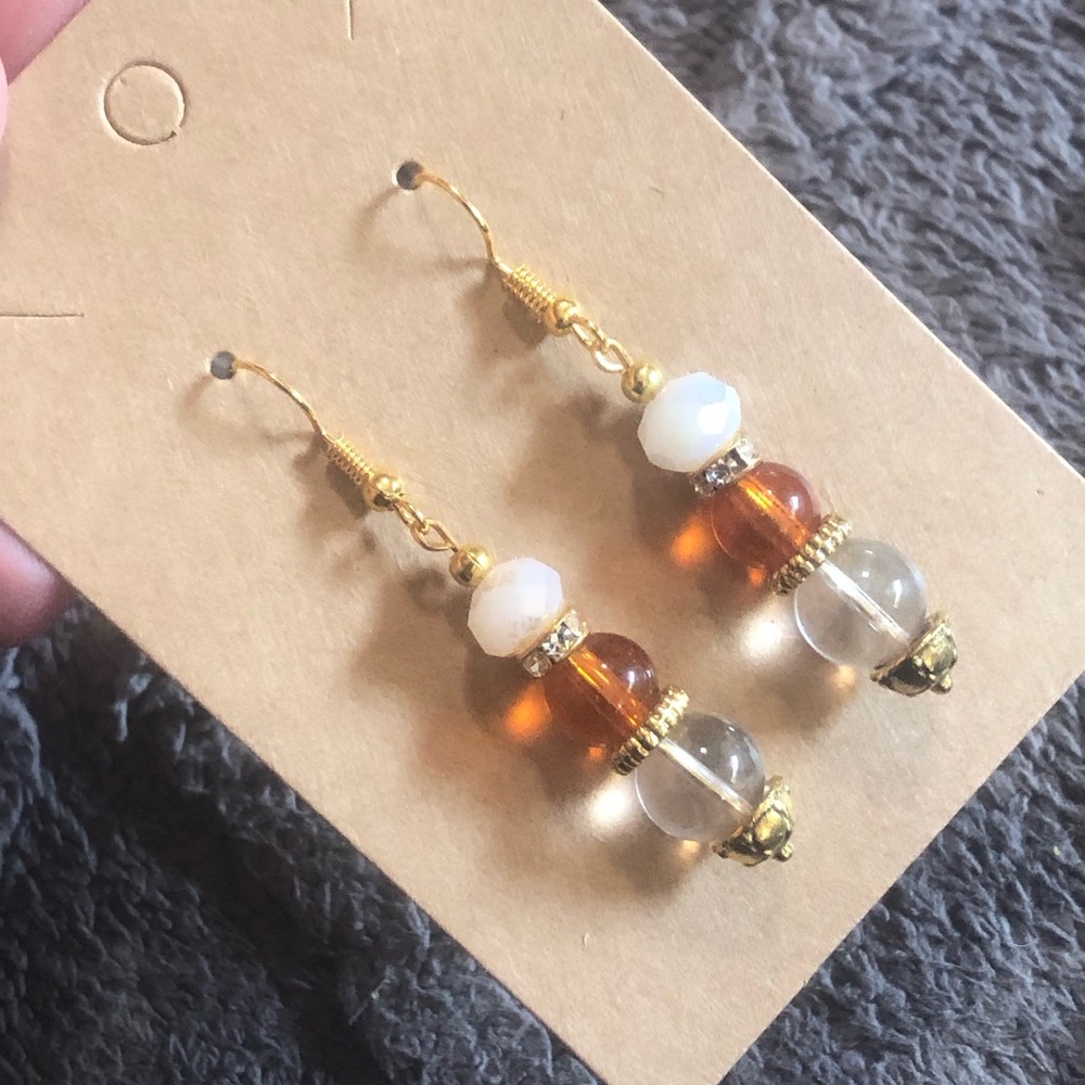 Handcrafted glass faceted opal rhondelle beaded dangle earrings